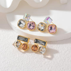 Vintage Stainless Steel earrings Simple Geometric Square Zircon Earrings for Women