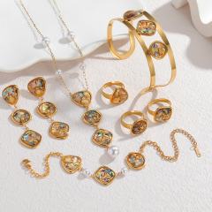 18KG ocean series stainless steel necklace earrings rings bangle set