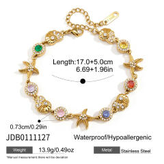 Summer colorful crystal inlaid diamond shell starfish stainless steel bracelet