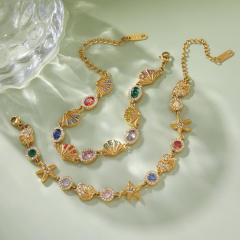 Summer colorful crystal inlaid diamond shell starfish stainless steel bracelet