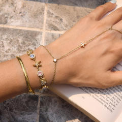Summer colorful crystal inlaid diamond shell starfish stainless steel bracelet