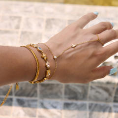 Summer colorful crystal inlaid diamond shell starfish stainless steel bracelet