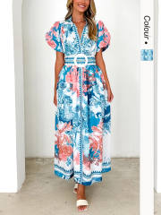 Summer New Fashion Casual Positioning Lace-up Printing Long dress