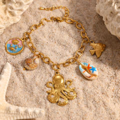 Personalized Ocean style Octopus Oil-Drop Color-Contrast charm stainless steel bracelet