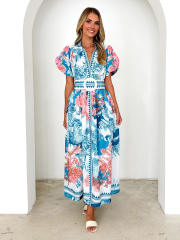 Summer New Fashion Casual Positioning Lace-up Printing Long dress