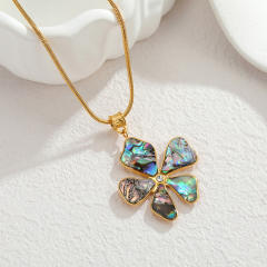 Summer elegant abalone flower stainless steel necklace bracelet earrings rings set