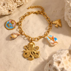 Personalized Ocean style Octopus Oil-Drop Color-Contrast charm stainless steel bracelet