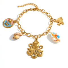 Personalized Ocean style Octopus Oil-Drop Color-Contrast charm stainless steel bracelet