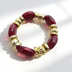Fashion Retro Irregular Acrylic Resin Bracelet for Women Maillard Colorful Elastic Bracelet Wholesale
