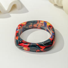 Ins-Style Geometric Square Irregular Gradient Pattern Resin Bracelet Personalized acrylic bangle
