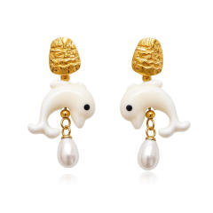 Vintage Gold Flower Earrings Versatile Dolphin Heart Pearl stainless steel earrings