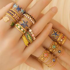 New Oil-Dropping Stainless Steel Rings for Women adjustable starfish evil eye rings