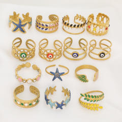 New Oil-Dropping Stainless Steel Rings for Women adjustable starfish evil eye rings