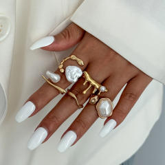 Baroque imitation pearl inlaid Personalized rings set stackable rings for women