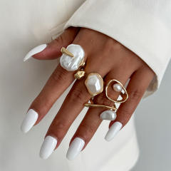 Baroque imitation pearl inlaid Personalized rings set stackable rings for women