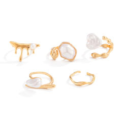 Baroque imitation pearl inlaid Personalized rings set stackable rings for women