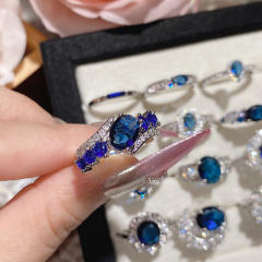 New Blue Corundum Color Treasure Ring French Luxury High Imitation Natural Diopside Ring