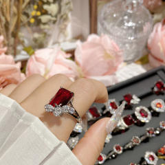 Luxury color treasure imitation ruby ring female dinner red corundum all-Match ring