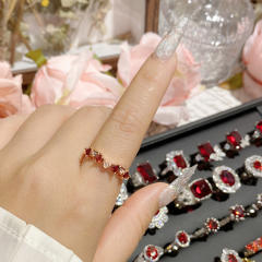 Luxury color treasure imitation ruby ring female dinner red corundum all-Match ring