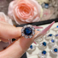 New Blue Corundum Color Treasure Ring French Luxury High Imitation Natural Diopside Ring