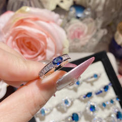 New Blue Corundum Color Treasure Ring French Luxury High Imitation Natural Diopside Ring