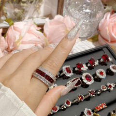 Luxury color treasure imitation ruby ring female dinner red corundum all-Match ring