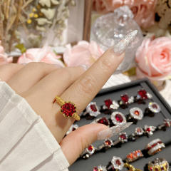 Luxury color treasure imitation ruby ring female dinner red corundum all-Match ring