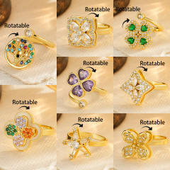 New Colorful Zircon Tree of Life Ring Copper Micro-Inlaid Ring for Women rotatable rings