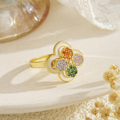 New Colorful Zircon Tree of Life Ring Copper Micro-Inlaid Ring for Women rotatable rings