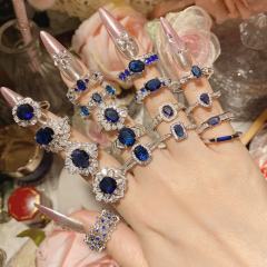 New Blue Corundum Color Treasure Ring French Luxury High Imitation Natural Diopside Ring