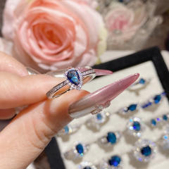 New Blue Corundum Color Treasure Ring French Luxury High Imitation Natural Diopside Ring