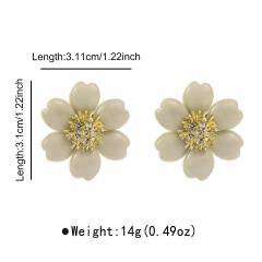 Sweet Fresh Holiday Style Enamel Colorful Flower Earrings with Diamonds Pearls