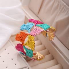 New Style Raffia Ginkgo Leaf Bracelet for Women Handmade Leaf Bangle
