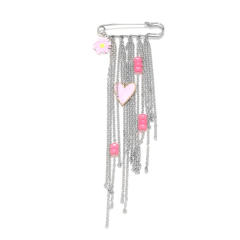 Sweet-Cool Style Oil-Drip Heart Flower Tassel Brooch Universal Pin for Jeans Clothing