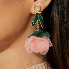 Sweet Fresh Holiday Style Enamel Colorful Flower Earrings with Diamonds Pearls