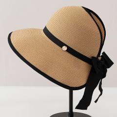 2026 New Style Large-Brimmed Sun Protection Straw Hat for Women Summer Vacation Beach Sun Hat Foldable Bow Hat