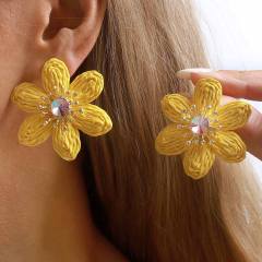 Sweet Fresh Holiday Style Enamel Colorful Flower Earrings with Diamonds Pearls