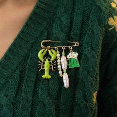 Exaggerated Colorful Diamond Anchor Octopus Ball Brooch Ocean Element Waist-Tightening Pin