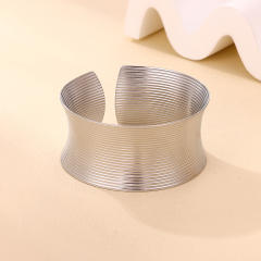 Geometric Lines Horizontal Stripe Open Bracelet Stainless Steel bangle Punk Style Metallic Bracelet