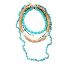 Multi-Layered Beaded Necklaces Vintage Turquoise Wood Beads Bohemian Style Necklaces