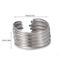 Geometric Lines Horizontal Stripe Open Bracelet Stainless Steel bangle Punk Style Metallic Bracelet