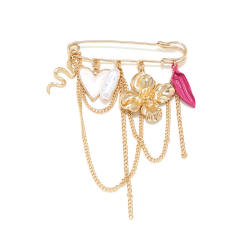 Sweet Retro Style Pearl Heart Flower Brooch French Multi-Element Colorful Leaf Hat Pants Pin