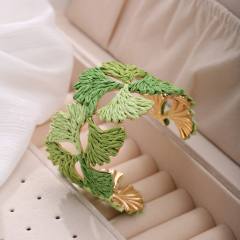 New Style Raffia Ginkgo Leaf Bracelet for Women Handmade Leaf Bangle