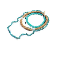 Multi-Layered Beaded Necklaces Vintage Turquoise Wood Beads Bohemian Style Necklaces
