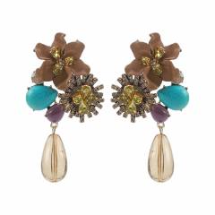 Sweet Fresh Holiday Style Enamel Colorful Flower Earrings with Diamonds Pearls