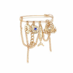 Oil-Drip Crab Tropical Fish Leaf Brooch Marine Animal Element Fastening Pin Clothing Accessory