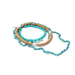 Multi-Layered Beaded Necklaces Vintage Turquoise Wood Beads Bohemian Style Necklaces