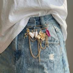 Sweet Retro Style Pearl Heart Flower Brooch French Multi-Element Colorful Leaf Hat Pants Pin