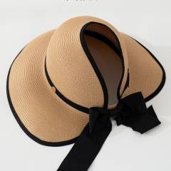 2026 New Style Large-Brimmed Sun Protection Straw Hat for Women Summer Vacation Beach Sun Hat Foldable Bow Hat