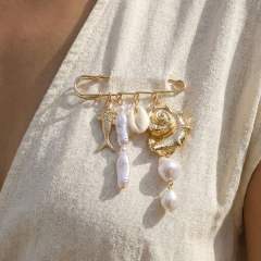 Exaggerated Colorful Conch Shell Tropical Fish Brooch with Ocean Elements Waist-Tightening Pin Waist-Cinching Accessory